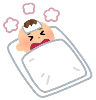 열이 난 아기의 일러스트